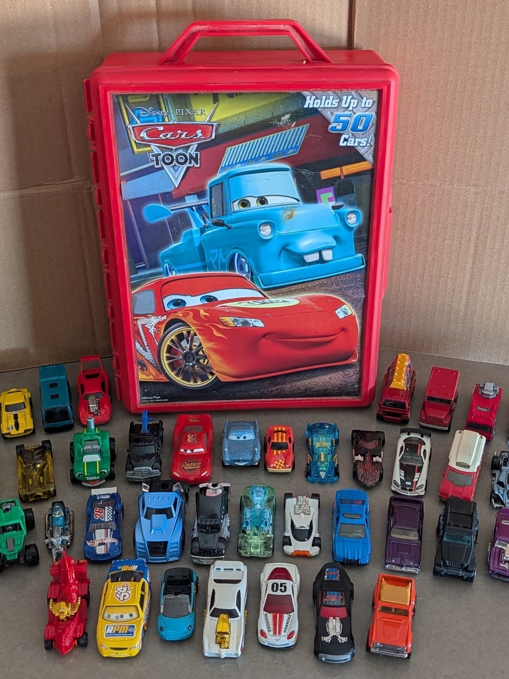 Red Carry Case with Assorted Matchbox Toy Cars